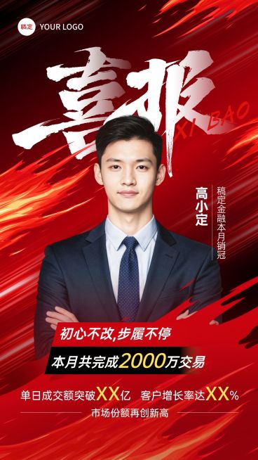 金融业绩人物业绩喜报竖版海报AIGC预览效果