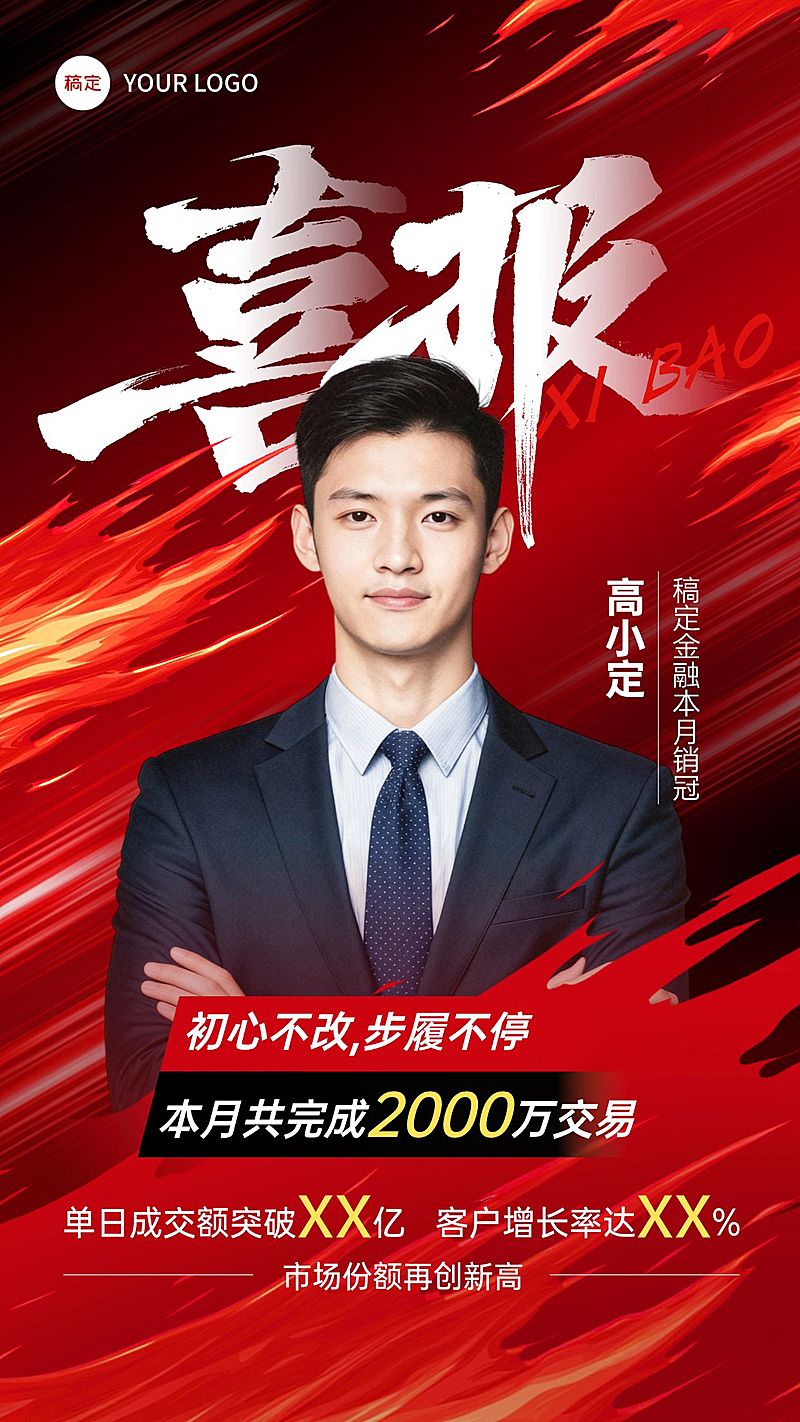 金融业绩人物业绩喜报竖版海报AIGC