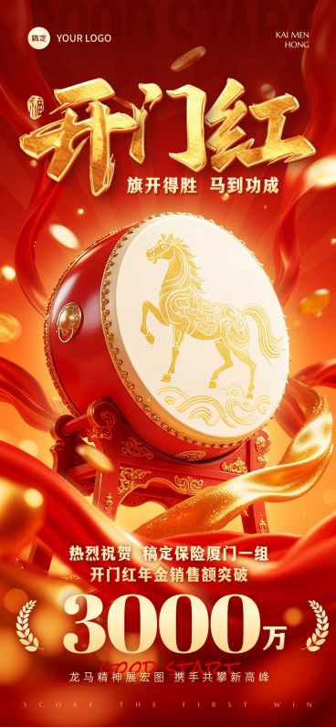 金融开门红宣传推广战鼓全屏竖版海报AIGC预览效果