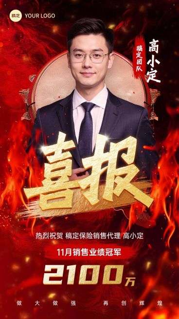 金融开门人物业绩喜报全屏竖版海报AIGC预览效果
