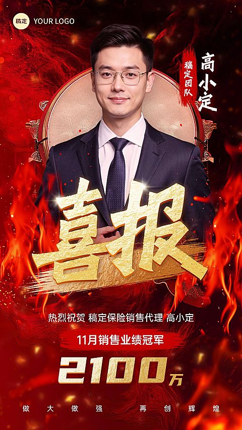 金融开门人物业绩喜报全屏竖版海报AIGC