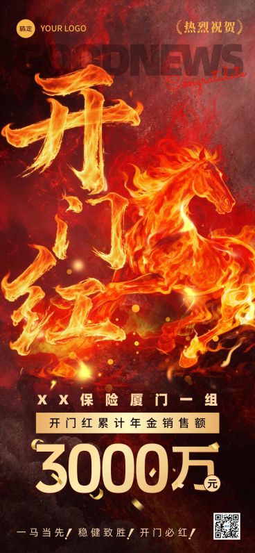 金融开门红业绩喜报火焰励志感全屏竖版海报AIGC预览效果