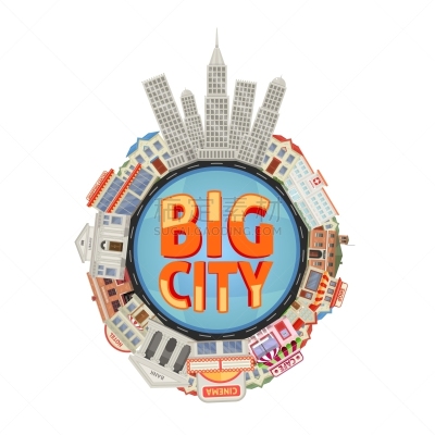 City Buildings Round Composition