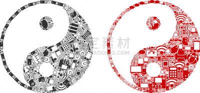 阴阳符,抽象拼贴画,计算机图标,商务,电子邮件,哲学家,平衡,全球通讯,技术,网络空间