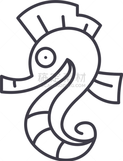 概念,海马,线图标,水下,形状,白色,蓝色,黑色,可爱的