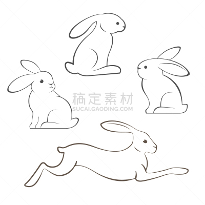 轮廓,兔类动物,白色,可爱的,野生动物,图像,矢量,侧面像,剪影,坐