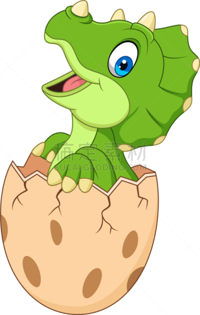 三角龙,婴儿,卵,卡通,分离着色,可爱的,自然,古生物学,孵化