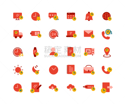 绘画插图,时间,矢量,平坦的,图标集,计算机,技术,微波炉,智能手表,可穿戴设备
