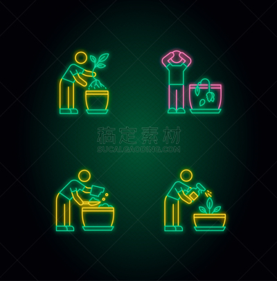 盆栽,计算机图标,矢量,绘画插图,标志,霓虹灯,枯萎的,园艺,图像特效,室内