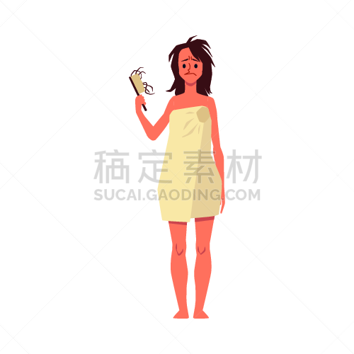 头发,绘画插图,问题,平坦的,性格,矢量,可爱的,分离着色,女孩,落下