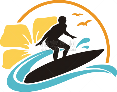 hibiscus flower ocean sea surf hawaii beach logo