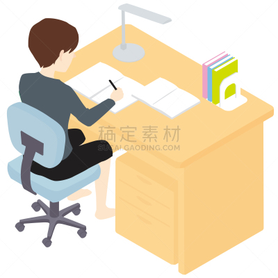 绘画插图,学习,矢量,人,椅子,住宅内部,20到29岁,剪贴画,家庭作业,书