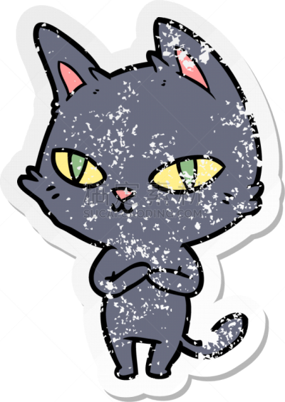 猫,标签,卡通,仿旧磨损的效果,可爱的,宠物,图像,撕破的,棍,凝视