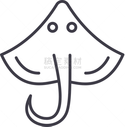 直的,概念,魟鱼,线图标,水下,轮廓,黑色,自然,收集,设计