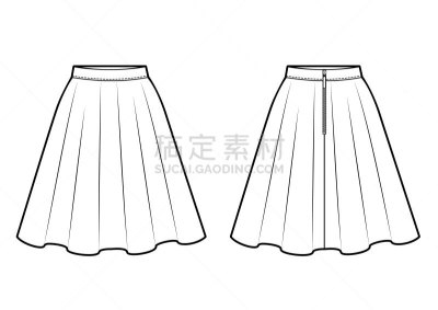 裙子,矢量,模板,分离着色,女性,背面视角,白色背景,正面视角,衣服,轮廓
