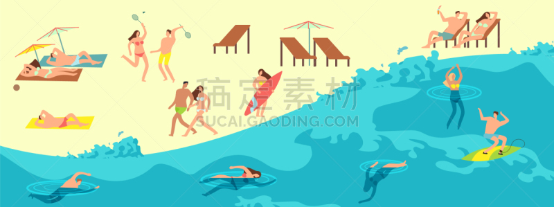 夏天,进行中,日光浴,人,运动,女人,海岸线,节日,游泳,休闲