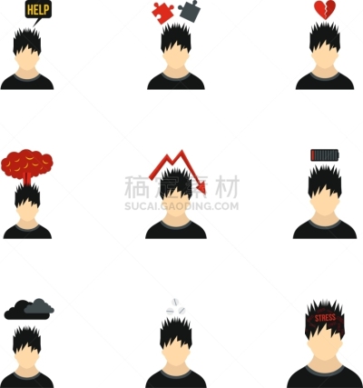 计算机图标,扁平化设计,分离着色,数字9,男人,云,图像,布置,收集,失败