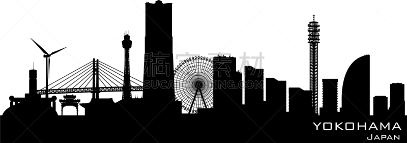 日本,横滨,城市天际线,旅途,商务,现代,背景,建筑,天空,剪影