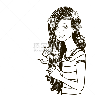 可爱的,背景分离,肖像,现代,艺术品,剪贴画,绘画插图,卡通,少女,美人