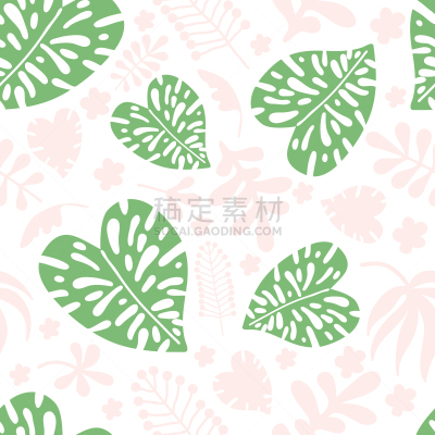 四方连续纹样,植物,背景,粉色,叶子,多色的,矢量,绿色,植物学,白色背景
