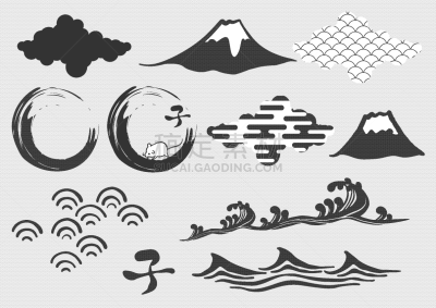 鼠年,新年前夕,云,富士山,波浪,绘画插图,矢量,鼠,材料,动物手