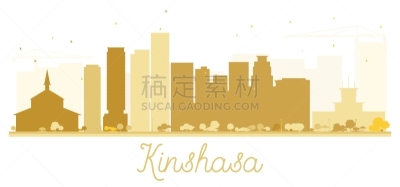 黄金,金沙萨,城市天际线,分离着色,轮廓,旅途,商务,人,非洲,剪影