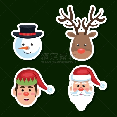 雪人,小精灵,圣诞老公,拟人,季节,冬天,黑色背景,驯鹿,布置