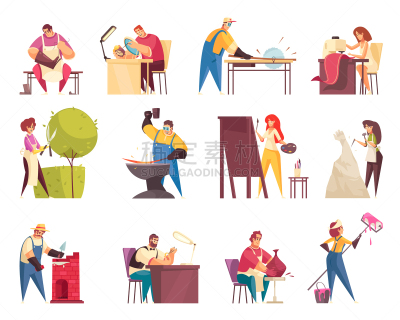 符号,工匠,商务,陶工,艺术家,自制的,绘画插图,园艺,珠宝商,钟表匠