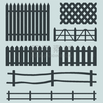 set rural fences silhouettes