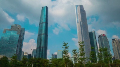 日落天空广州市市中心著名建筑漫步全景 时移中国