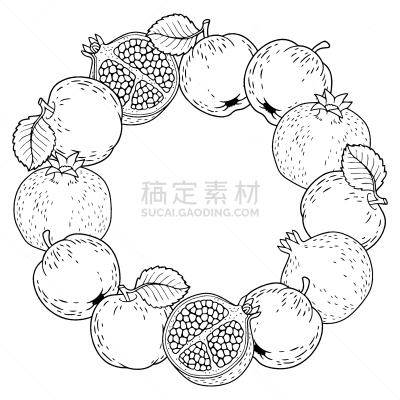 熟的,石榴,绘画插图,犹太新年,苹果,矢量,梨,白昼,圆形