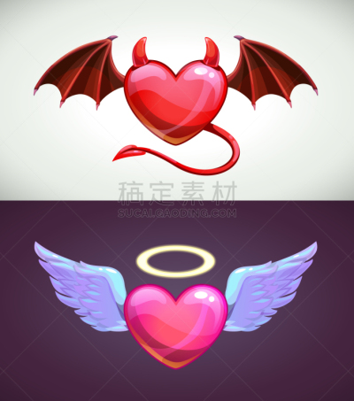 恶魔,符号,概念,天使,动物心脏,背景分离,热情,浪漫,魔鬼,翅膀