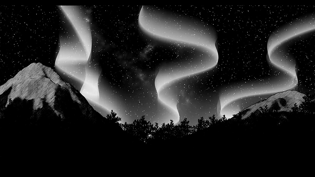夜间冬季北极光3D插图渲染