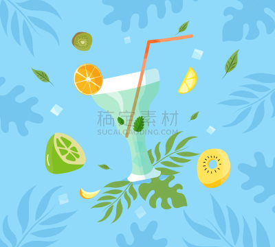饮料,菜单,背景分离,果汁,樱桃,水果,薄荷茶,鸡尾酒,白色