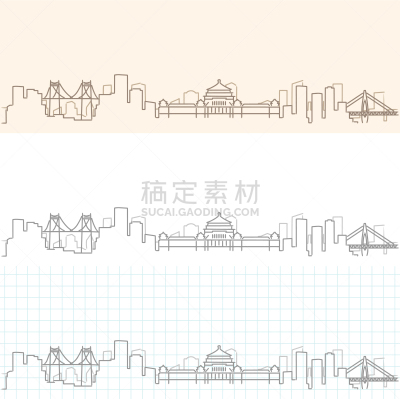 重庆,城市天际线,草图,城市,亚洲,铅笔,矢量,绘制,剪影
