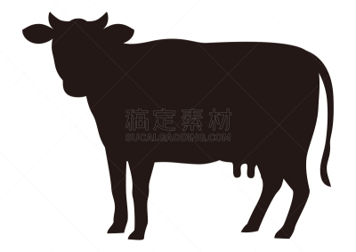 母牛,简单,绘画插图,十二生肖,乳牛,牛,动物,农场,阴影