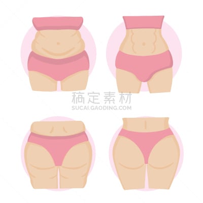 苗条,女孩,肥胖,概念,健康保健,健康,损失,细的,女人,绘画插图