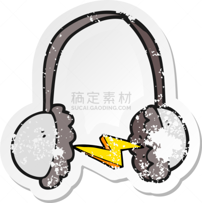 耳机,标签,仿旧磨损的效果,漫画,可爱的,传统,图像,矢量,艺术品,绘制