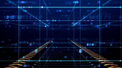 数字网格和数字在虚拟空间无缝循环镜头。