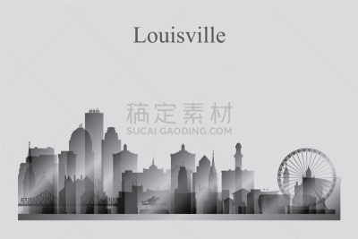 路易斯维尔,灰度图像,城市天际线,明信片,全景,图像,美国,海岸线,剪影