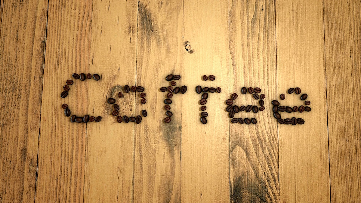 停止运动咖啡豆字母转化为心脏形状。3D渲染。