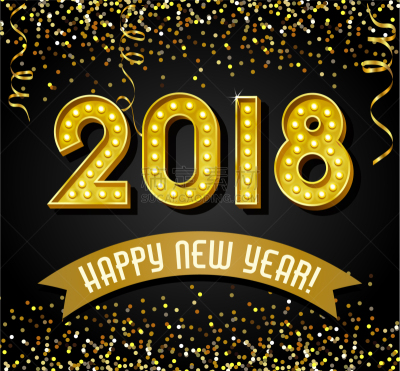 新年前夕,2018,数字,电灯泡,请柬,贺卡,高雅,黄金,五彩纸屑,闪亮