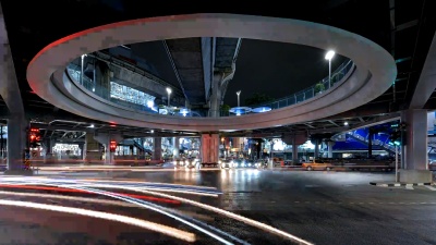 曼谷隧道交叉口，暹罗交通拥堵，技术交通概念，泰国曼谷