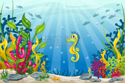 海马,水下,地形,鸡尾酒,图像,海洋,植物群,海星,动物,矢量