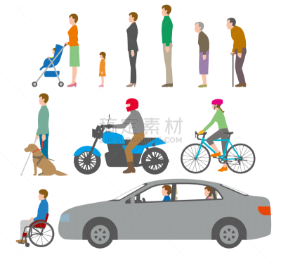 绘画插图,骑自行车,人,侧面视角,看,老年男人,侧面,仅日本人,汽车,交通