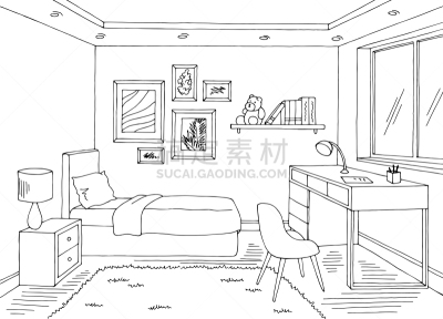 住宅房间,草图,绘画插图,矢量,白色,黑色,儿童,住宅内部,插画