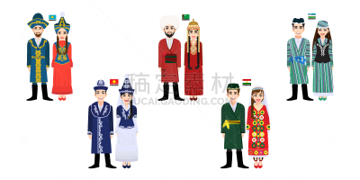 女人,中亚,男人,矢量,卡通,数字10,传统服装,传统,国内著名景点,泰国