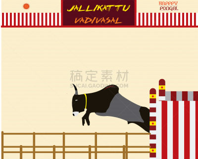 绘画插图,印度,南,公牛,驯兽师,传统,背景分离,野生动物,动物,泰米尔