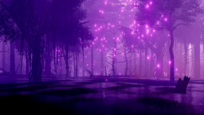 夜林沼泽中有神秘的萤火虫灯光