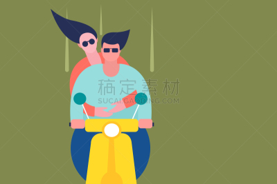 小型摩托车,青年伴侣,迅速,异性恋,女人,户外,绘画插图,伴侣,幸福,时尚